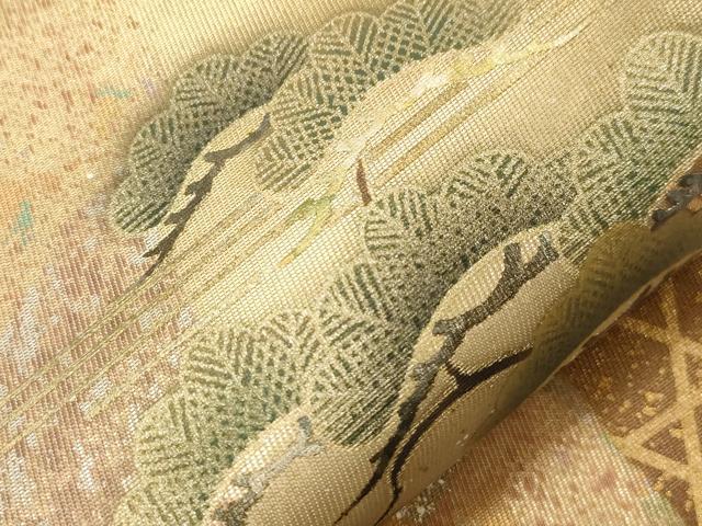 平和屋着物●螺鈿作家　藤本隆士　六通柄袋帯　流水枝松文　金銀彩　引箔　正絹　逸品　CABG9346dy