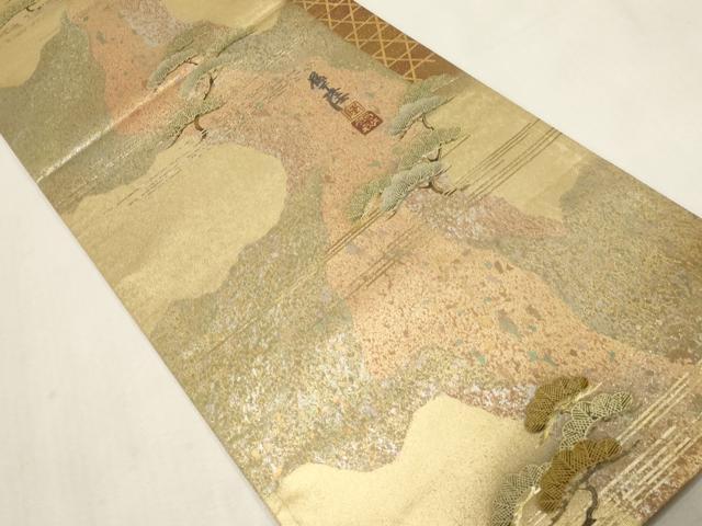 平和屋着物●螺鈿作家　藤本隆士　六通柄袋帯　流水枝松文　金銀彩　引箔　正絹　逸品　CABG9346dy
