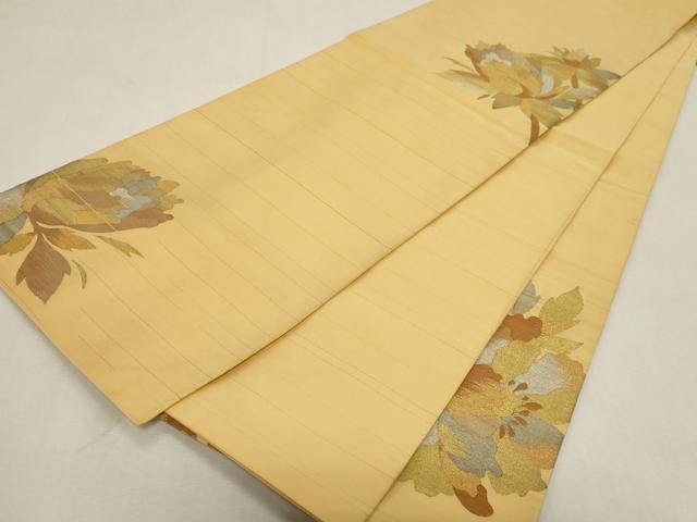 平和屋着物●爪掻き本綴れ　太鼓柄袋帯　草花文　金銀糸　正絹　逸品　CABG9360dy