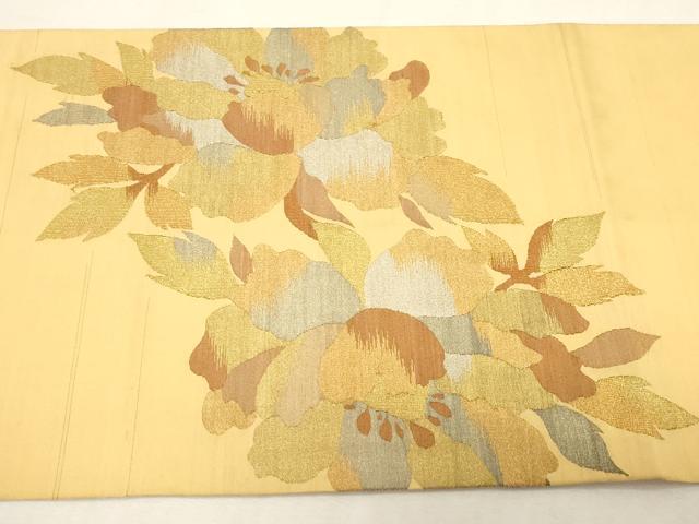 平和屋着物●爪掻き本綴れ　太鼓柄袋帯　草花文　金銀糸　正絹　逸品　CABG9360dy