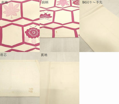 平和屋着物●塩瀬　九寸開き名古屋帯　型染め　亀甲花文　正絹　逸品　CABG9363dy