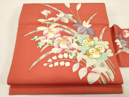 平和屋着物●塩瀬　九寸名古屋帯　草花文　金彩　正絹　逸品　CABG9366dy