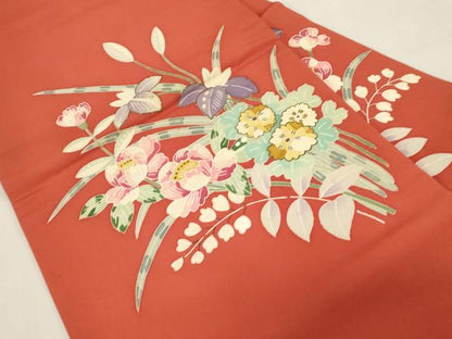 平和屋着物●塩瀬　九寸名古屋帯　草花文　金彩　正絹　逸品　CABG9366dy
