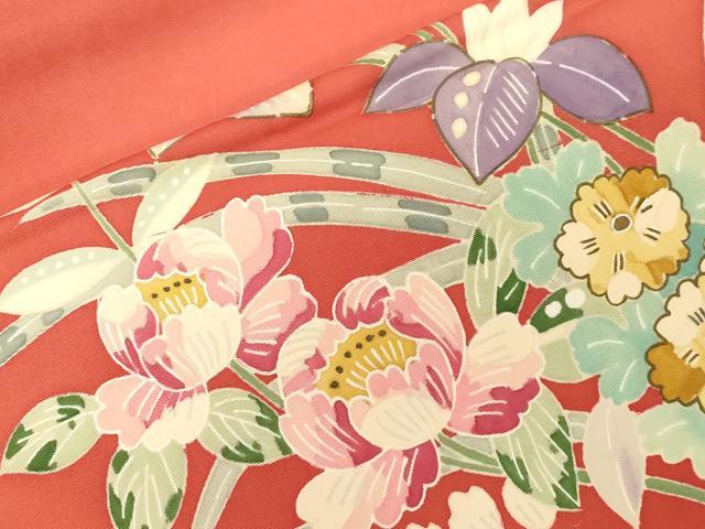 平和屋着物●塩瀬　九寸名古屋帯　草花文　金彩　正絹　逸品　CABG9366dy