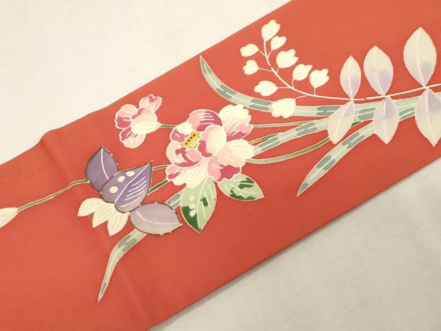 平和屋着物●塩瀬　九寸名古屋帯　草花文　金彩　正絹　逸品　CABG9366dy