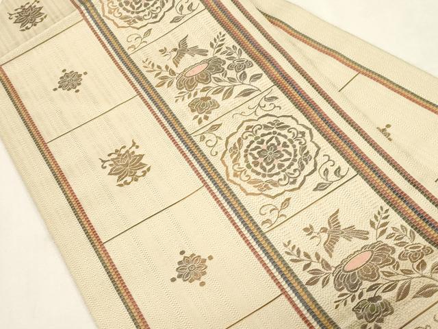 平和屋着物●本場筑前博多織　八寸名古屋帯　花鳥文　名古屋仕立て　正絹　逸品　CABG9372dy