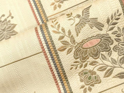 平和屋着物●本場筑前博多織　八寸名古屋帯　花鳥文　名古屋仕立て　正絹　逸品　CABG9372dy