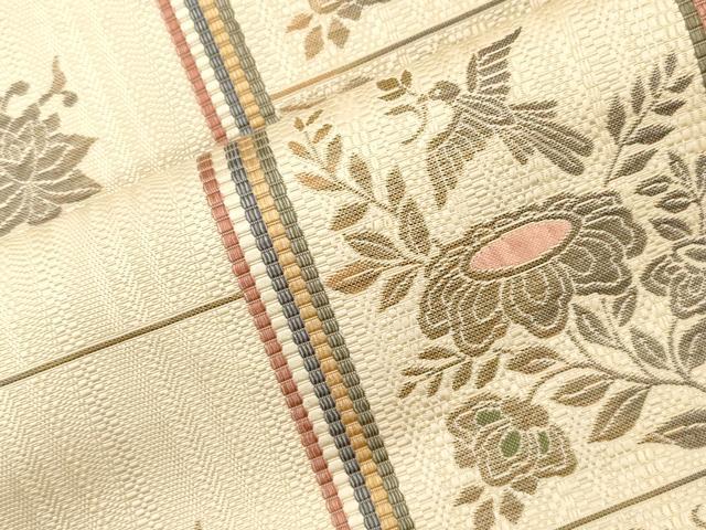 平和屋着物●本場筑前博多織　八寸名古屋帯　花鳥文　名古屋仕立て　正絹　逸品　CABG9372dy