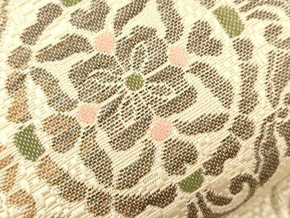 平和屋着物●本場筑前博多織　八寸名古屋帯　花鳥文　名古屋仕立て　正絹　逸品　CABG9372dy