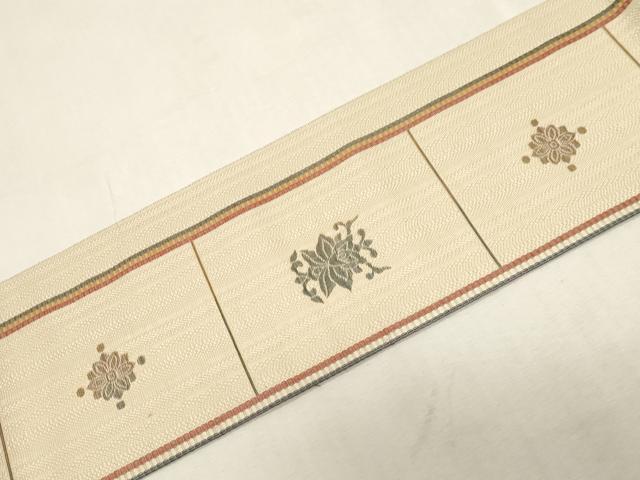 平和屋着物●本場筑前博多織　八寸名古屋帯　花鳥文　名古屋仕立て　正絹　逸品　CABG9372dy