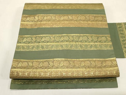 平和屋着物●九寸名古屋帯　横段更紗文　金糸　正絹　逸品　CABG9373dy