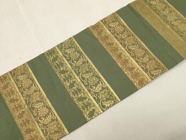 平和屋着物●九寸名古屋帯　横段更紗文　金糸　正絹　逸品　CABG9373dy