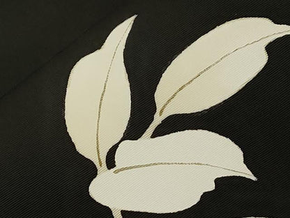 平和屋着物●塩瀬　九寸名古屋帯　草花文　黒地　金彩　正絹　逸品　CABG9374dy