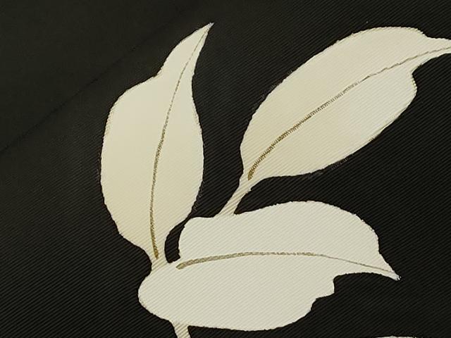 平和屋着物●塩瀬　九寸名古屋帯　草花文　黒地　金彩　正絹　逸品　CABG9374dy