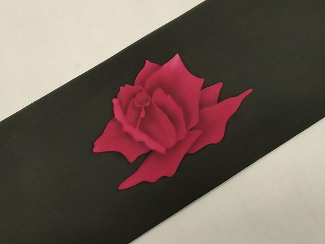 平和屋着物●塩瀬　九寸名古屋帯　草花文　黒地　金彩　正絹　逸品　CABG9374dy