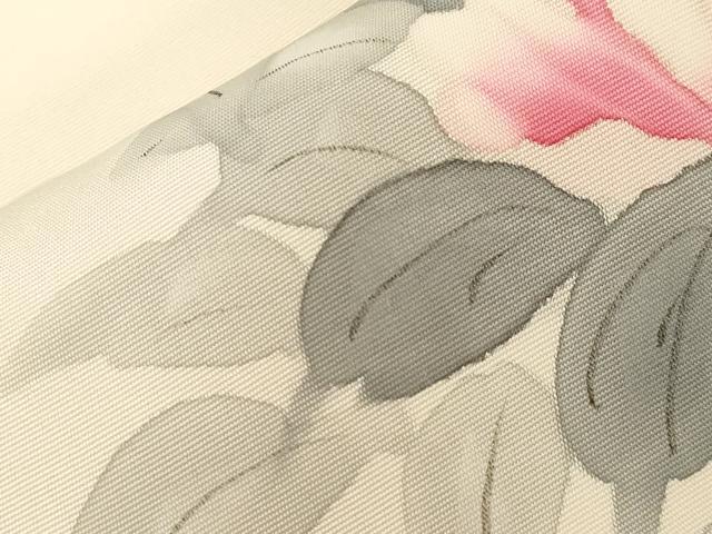 平和屋着物●塩瀬　九寸名古屋帯　手描き　草花文　正絹　逸品　CABG9376dy