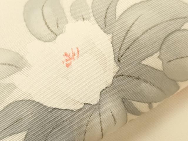 平和屋着物●塩瀬　九寸名古屋帯　手描き　草花文　正絹　逸品　CABG9376dy