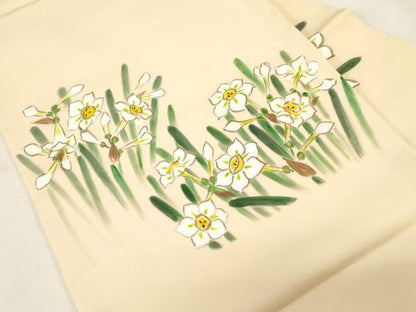 平和屋着物●塩瀬　九寸名古屋帯　手描き　睡蓮　正絹　逸品　CABG9378dy