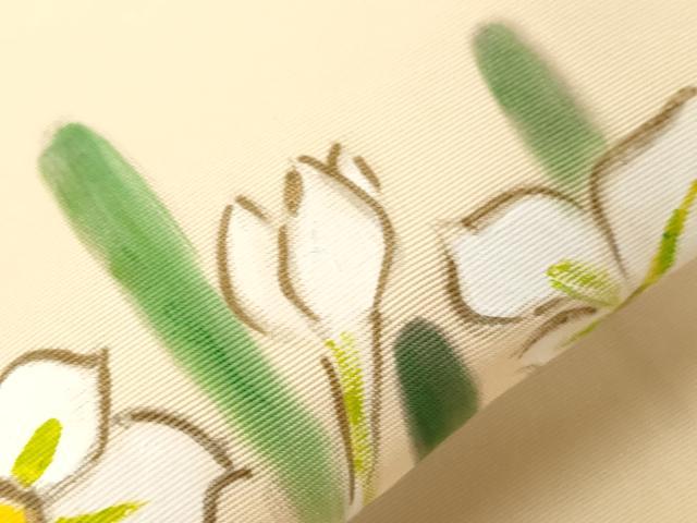 平和屋着物●塩瀬　九寸名古屋帯　手描き　睡蓮　正絹　逸品　CABG9378dy
