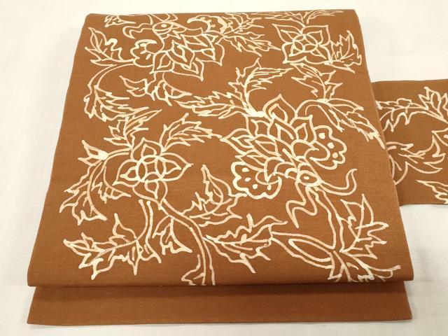 平和屋着物●九寸名古屋帯　ろうけつ染め　更紗文　正絹　逸品　CABG9383dy