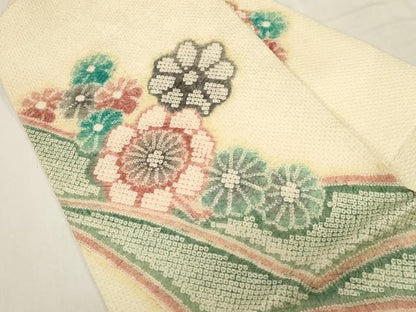 平和屋着物●名門　藤娘きぬたや・総絞り　九寸名古屋帯　舞花文　正絹　逸品　CABG9384dy