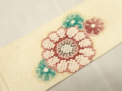 平和屋着物●名門　藤娘きぬたや・総絞り　九寸名古屋帯　舞花文　正絹　逸品　CABG9384dy