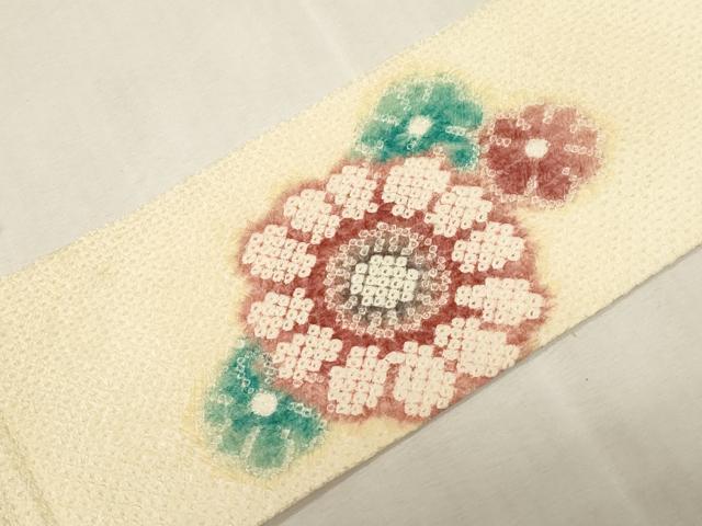 平和屋着物●名門　藤娘きぬたや・総絞り　九寸名古屋帯　舞花文　正絹　逸品　CABG9384dy