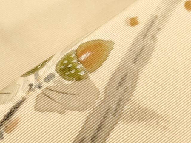 平和屋着物●塩瀬　九寸名古屋帯　作家物　手描き　どんぐり　金彩　正絹　逸品　CABG9386dy