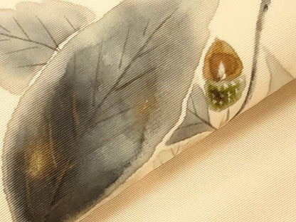 平和屋着物●塩瀬　九寸名古屋帯　作家物　手描き　どんぐり　金彩　正絹　逸品　CABG9386dy