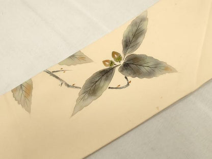 平和屋着物●塩瀬　九寸名古屋帯　作家物　手描き　どんぐり　金彩　正絹　逸品　CABG9386dy