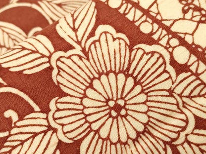 平和屋着物●九寸開き名古屋帯　紬地　型染め　切嵌草花文　正絹　逸品　CABG9389dy