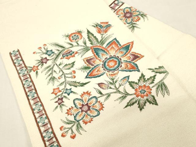 平和屋着物●九寸名古屋帯　手描き　更紗花文　正絹　逸品　CABG9397dy