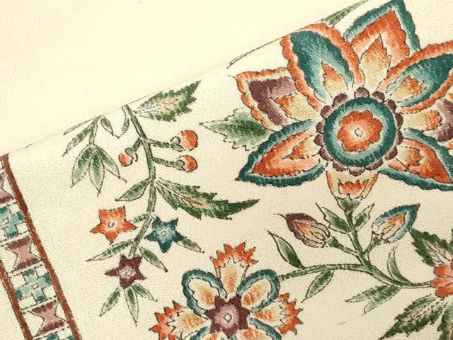 平和屋着物●九寸名古屋帯　手描き　更紗花文　正絹　逸品　CABG9397dy