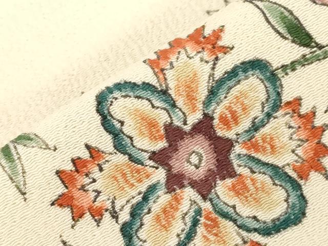 平和屋着物●九寸名古屋帯　手描き　更紗花文　正絹　逸品　CABG9397dy
