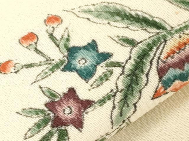 平和屋着物●九寸名古屋帯　手描き　更紗花文　正絹　逸品　CABG9397dy