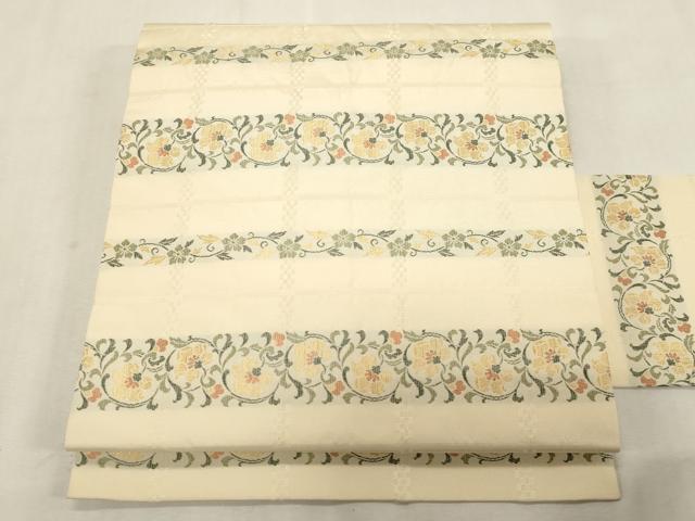 平和屋着物●九寸名古屋帯　横段草花文　正絹　逸品　CABG9398dy