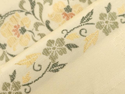 平和屋着物●九寸名古屋帯　横段草花文　正絹　逸品　CABG9398dy