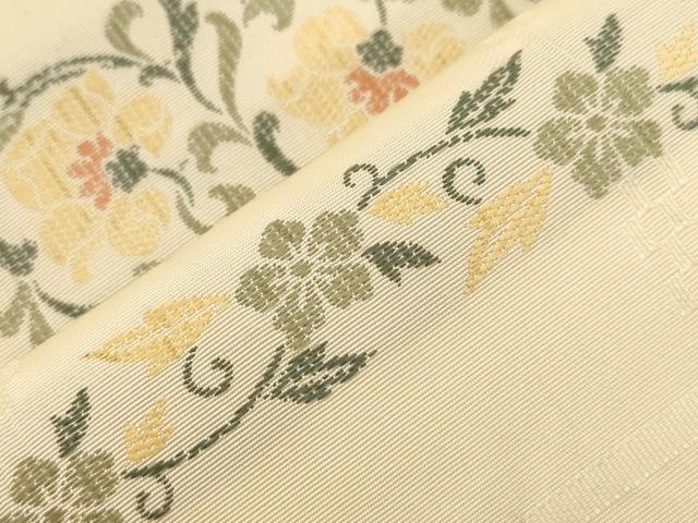 平和屋着物●九寸名古屋帯　横段草花文　正絹　逸品　CABG9398dy