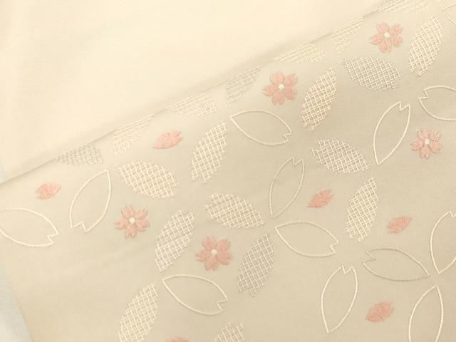 平和屋着物●塩瀬　九寸名古屋帯　総刺繍　舞桜文　正絹　逸品　CABG9402dy