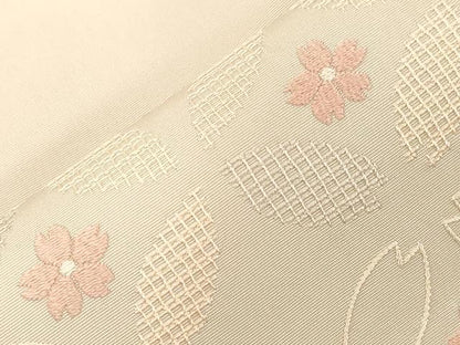 平和屋着物●塩瀬　九寸名古屋帯　総刺繍　舞桜文　正絹　逸品　CABG9402dy