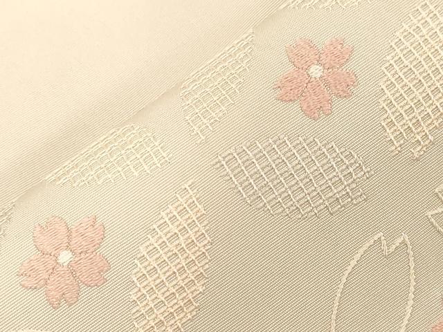 平和屋着物●塩瀬　九寸名古屋帯　総刺繍　舞桜文　正絹　逸品　CABG9402dy