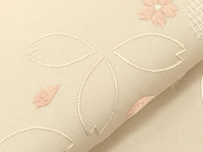 平和屋着物●塩瀬　九寸名古屋帯　総刺繍　舞桜文　正絹　逸品　CABG9402dy