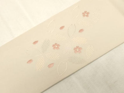 平和屋着物●塩瀬　九寸名古屋帯　総刺繍　舞桜文　正絹　逸品　CABG9402dy