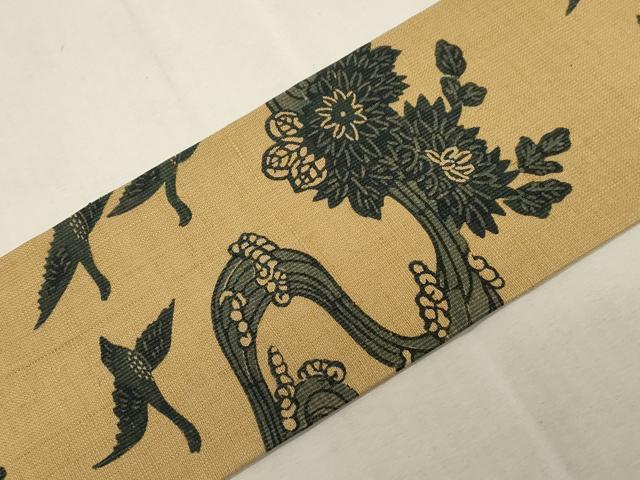 平和屋着物●九寸名古屋帯　紬地　藍　型染め　流水花鳥文　正絹　逸品　CABG9405dy