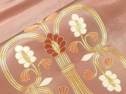 平和屋着物●九寸名古屋帯　駒刺繍　幾何学花文　正絹　逸品　CABG9416dy