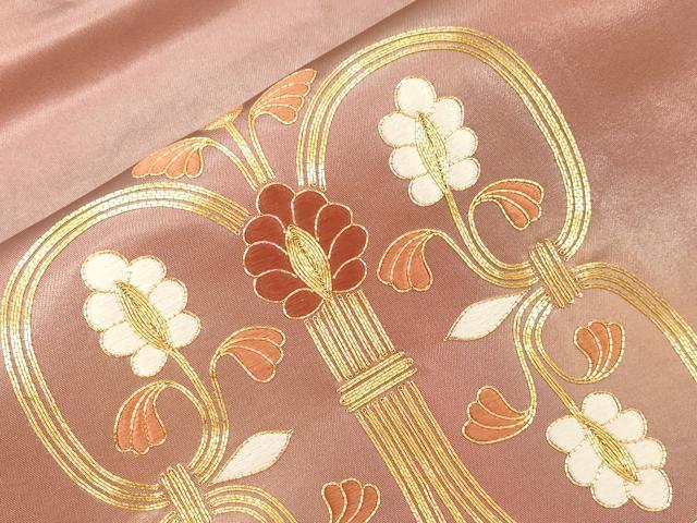 平和屋着物●九寸名古屋帯　駒刺繍　幾何学花文　正絹　逸品　CABG9416dy