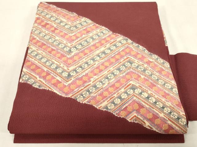 平和屋着物●九寸名古屋帯　絞り　幾何学花文　正絹　逸品　CABG9417dy