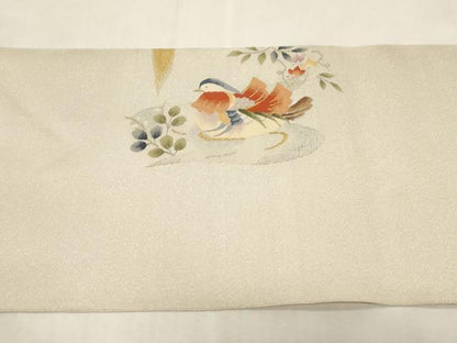 平和屋着物●爪掻き本綴れ　八寸名古屋帯　花鳥文　金銀糸　正絹　逸品　CABG9418dy