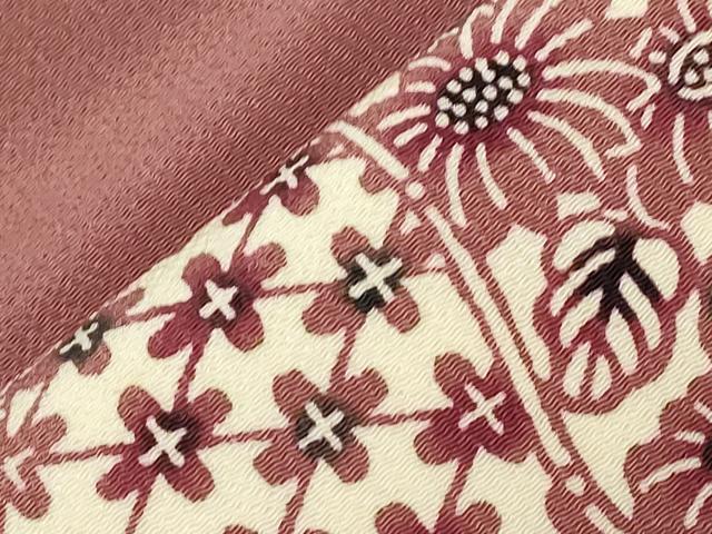平和屋着物●九寸名古屋帯　型染め　草木手染　草花文　鬼しぼ縮緬　正絹　逸品　CABG9420dy