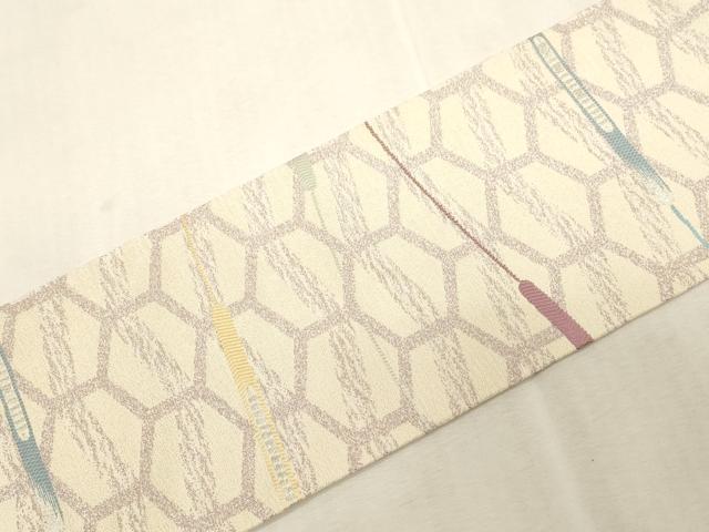 平和屋着物●九寸名古屋帯　幾何学文　金銀糸　正絹　逸品　CABG9422dy